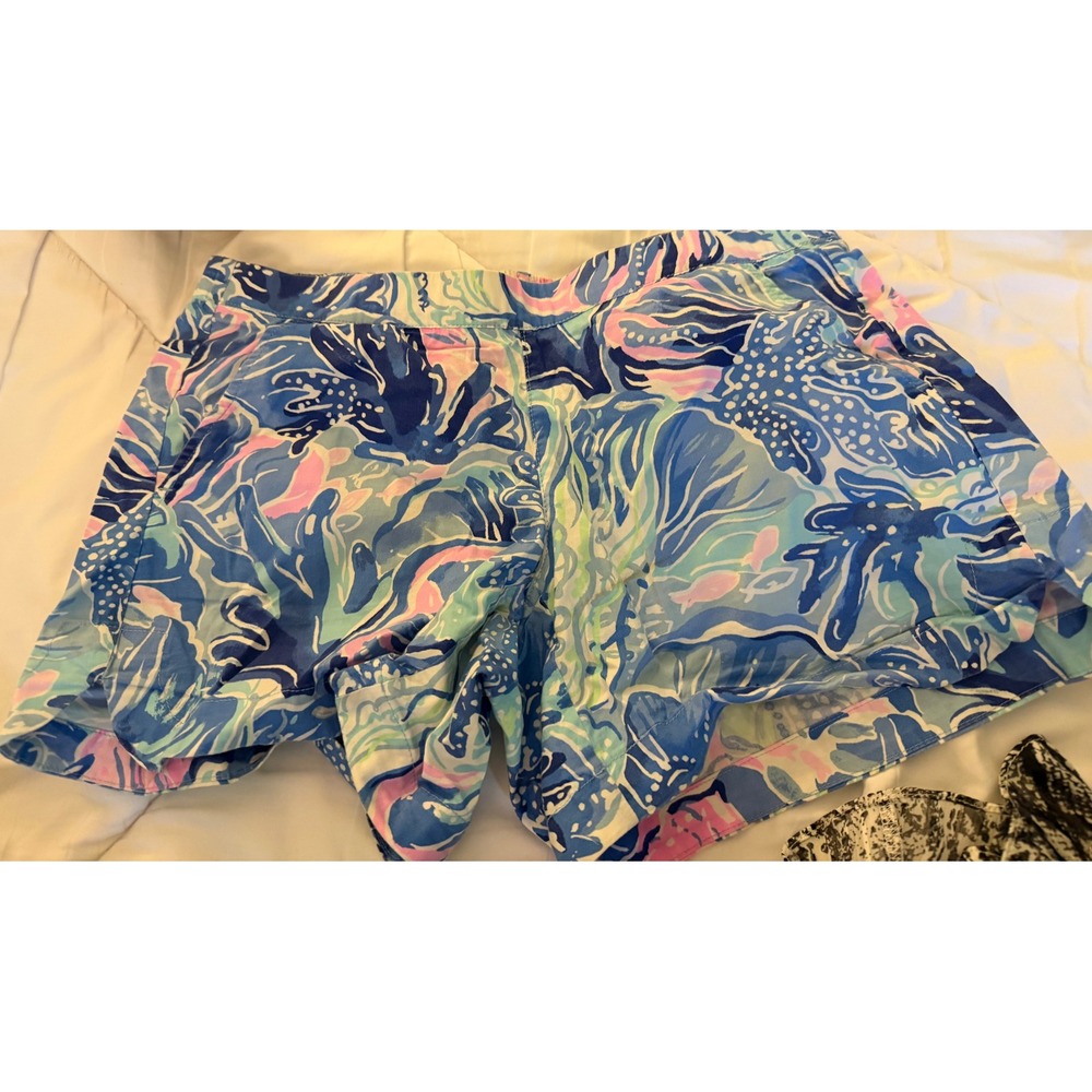 Lilly Pulitzer Callahan Shorts Blue Pink Sea Life Print Cotton Stretch Womens XS